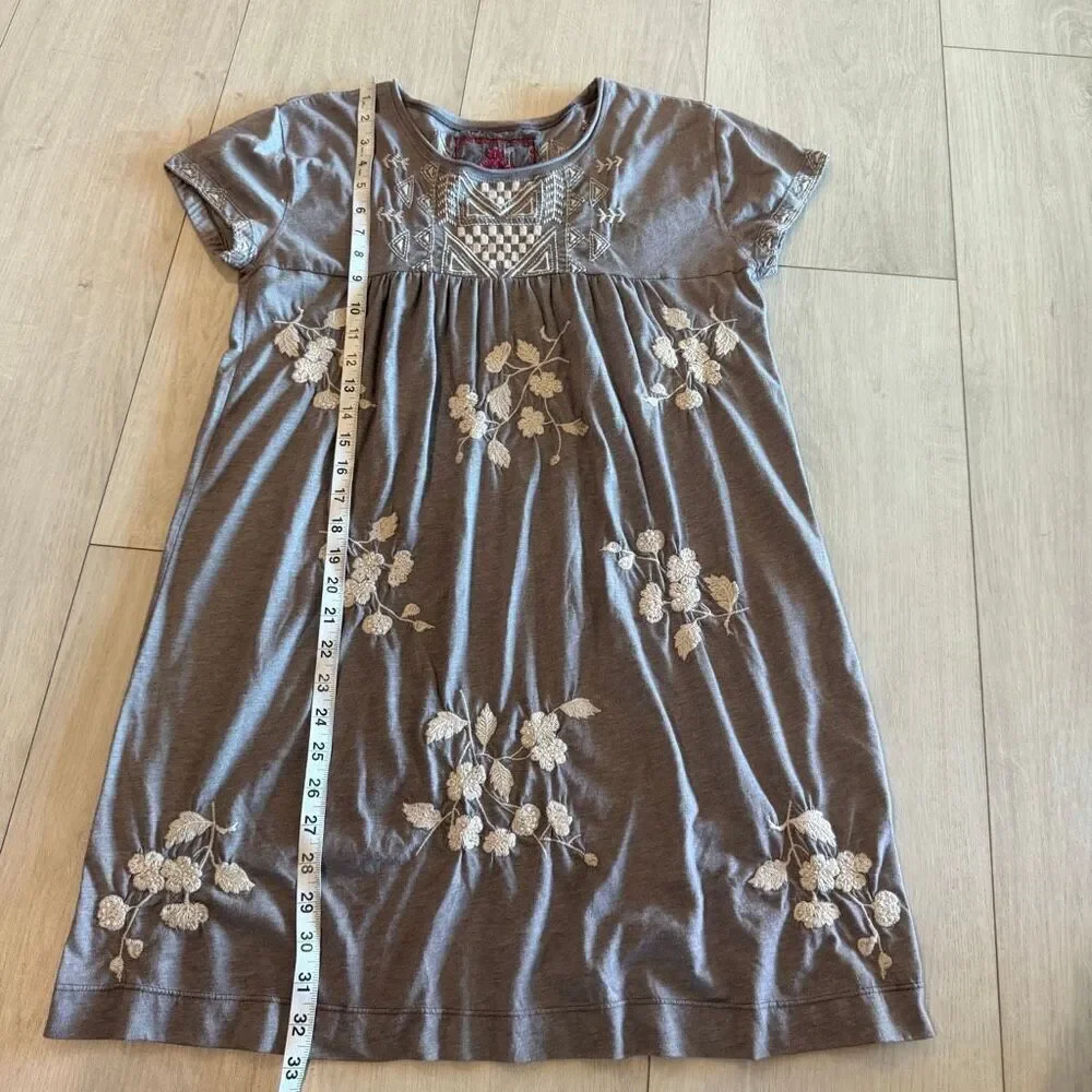 Johnny Was gray, short-sleeve embroidered dress size S